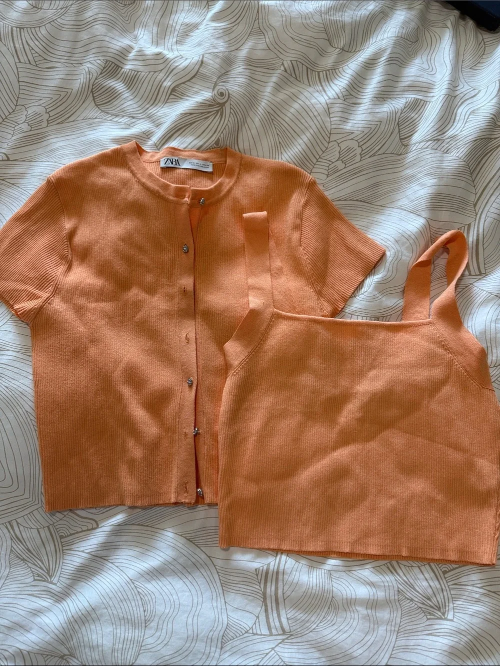 ZARA M Orange Knit Short-Sleeve Cardigan with Tank